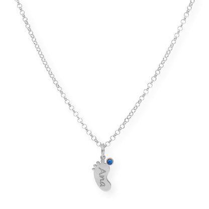 Colgante Pie con Nombre y con Piedra de Color en Plata 925 y Baño de Oro Rosa 18k