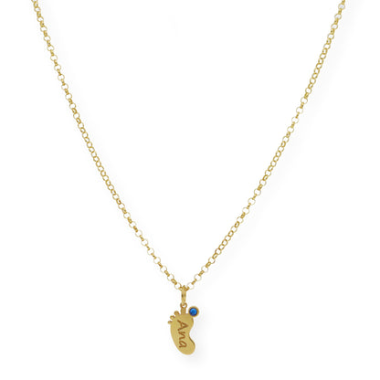 Colgante Pie con Nombre y con Piedra de Color en Plata 925 y Baño de Oro Rosa 18k