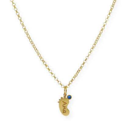 Colgante Pie con Nombre y con Piedra de Color en Plata 925 y Baño de Oro Rosa 18k