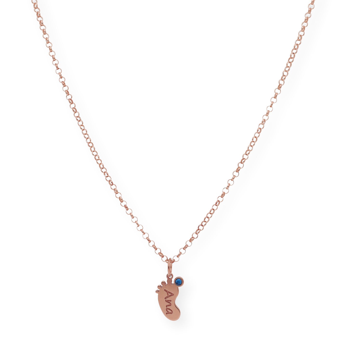 Colgante Pie con Nombre y con Piedra de Color en Plata 925 y Baño de Oro Rosa 18k