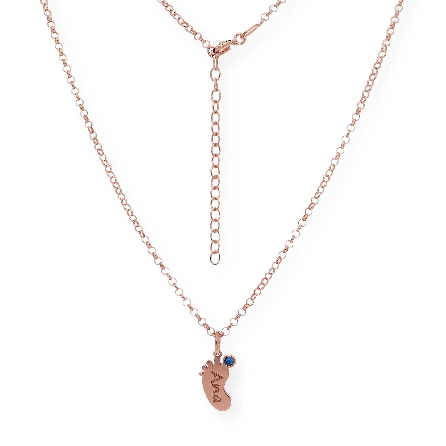 Colgante Pie con Nombre y con Piedra de Color en Plata 925 y Baño de Oro Rosa 18k