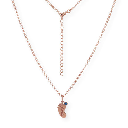 Colgante Pie con Nombre y con Piedra de Color en Plata 925 y Baño de Oro Rosa 18k