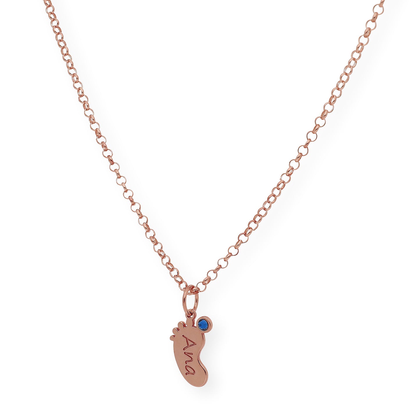 Colgante Pie con Nombre y con Piedra de Color en Plata 925 y Baño de Oro Rosa 18k