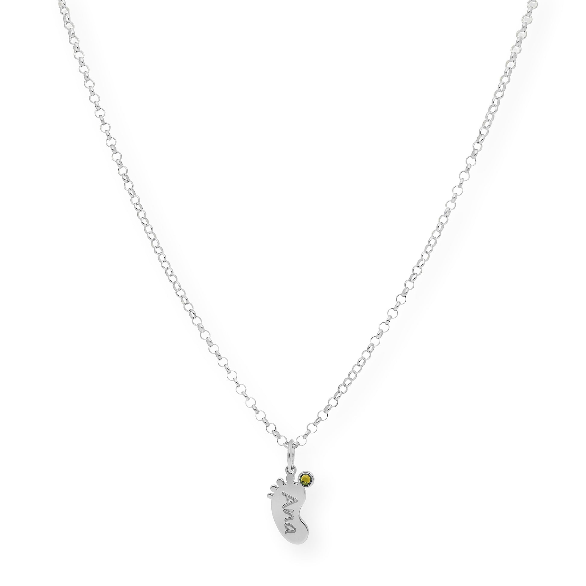 Colgante Pie con Nombre y con Piedra de Color en Plata 925 y Baño de Oro Rosa 18k
