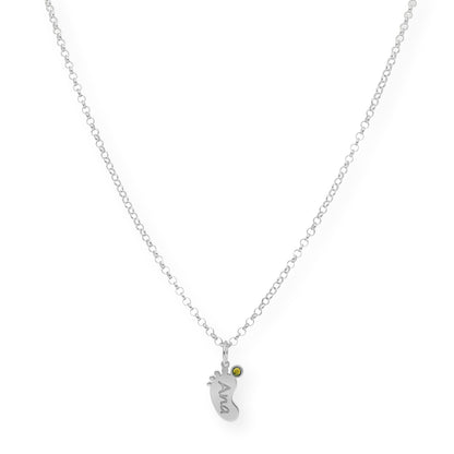 Colgante Pie con Nombre y con Piedra de Color en Plata 925 y Baño de Oro Rosa 18k