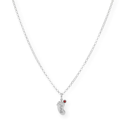 Colgante Pie con Nombre y con Piedra de Color en Plata 925 y Baño de Oro Rosa 18k
