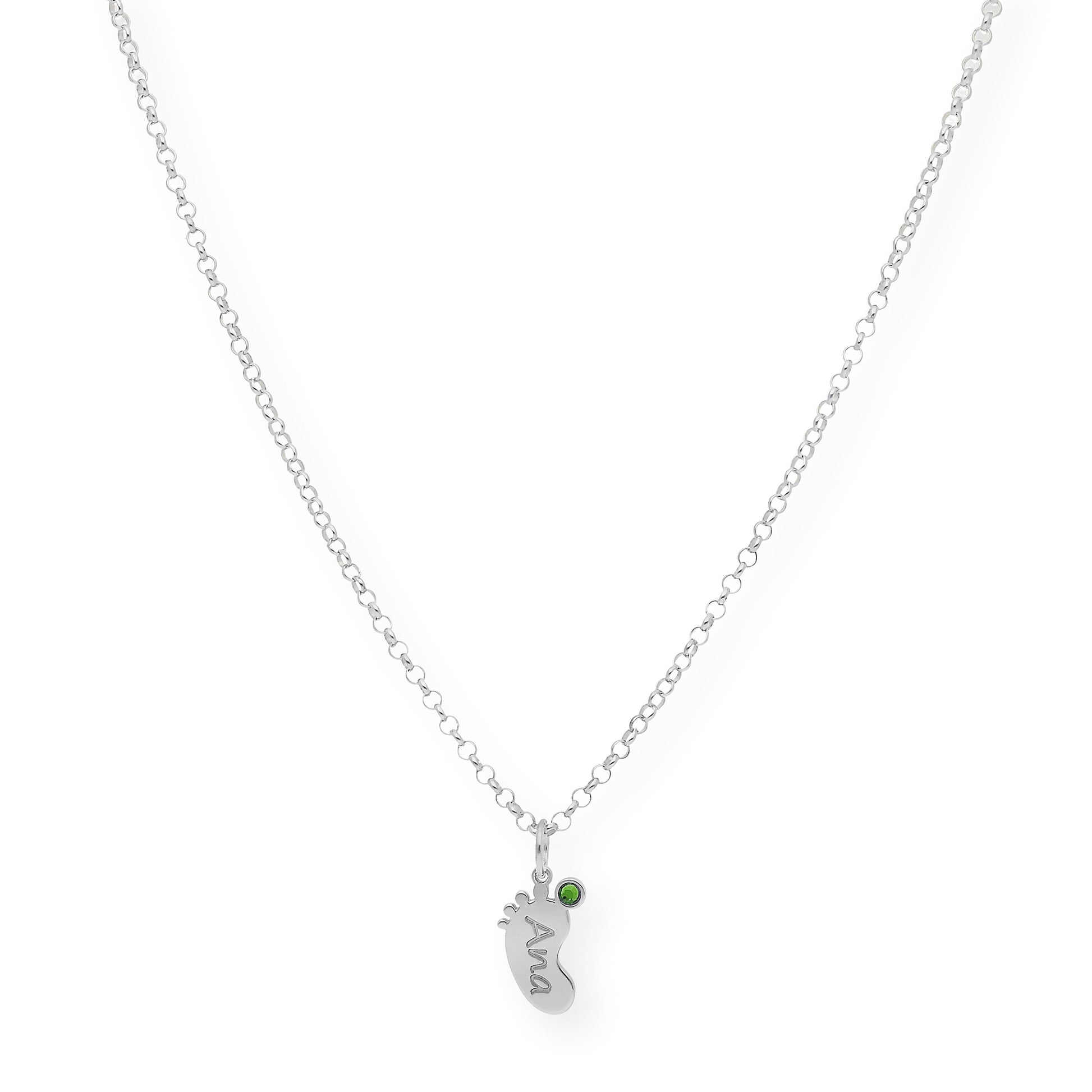 Colgante Pie con Nombre y con Piedra de Color en Plata 925 y Baño de Oro Rosa 18k