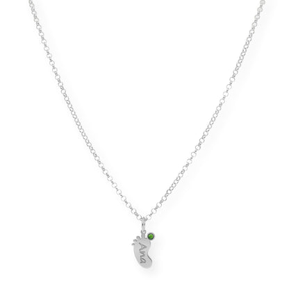 Colgante Pie con Nombre y con Piedra de Color en Plata 925 y Baño de Oro Rosa 18k