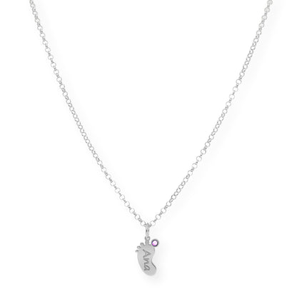 Colgante Pie con Nombre y con Piedra de Color en Plata 925 y Baño de Oro Rosa 18k