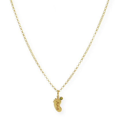 Colgante Pie con Nombre y con Piedra de Color en Plata 925 y Baño de Oro Rosa 18k