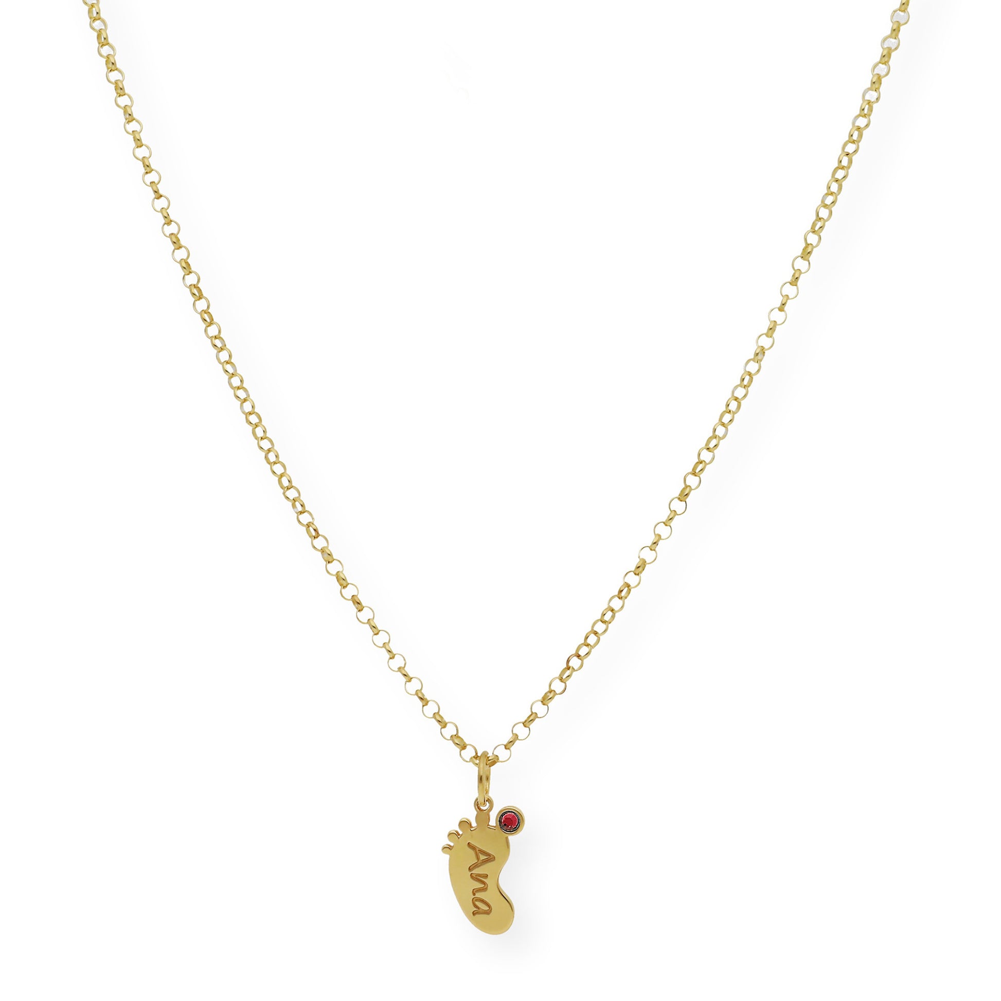 Colgante Pie con Nombre y con Piedra de Color en Plata 925 y Baño de Oro Rosa 18k