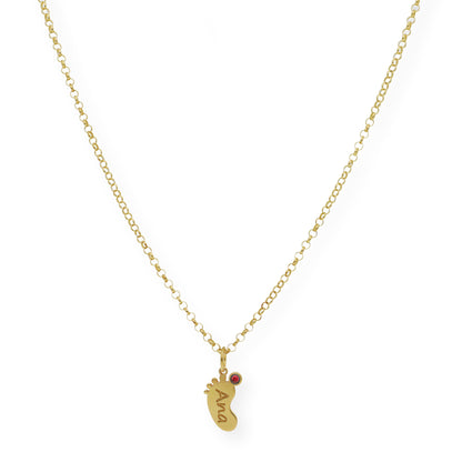 Colgante Pie con Nombre y con Piedra de Color en Plata 925 y Baño de Oro Rosa 18k