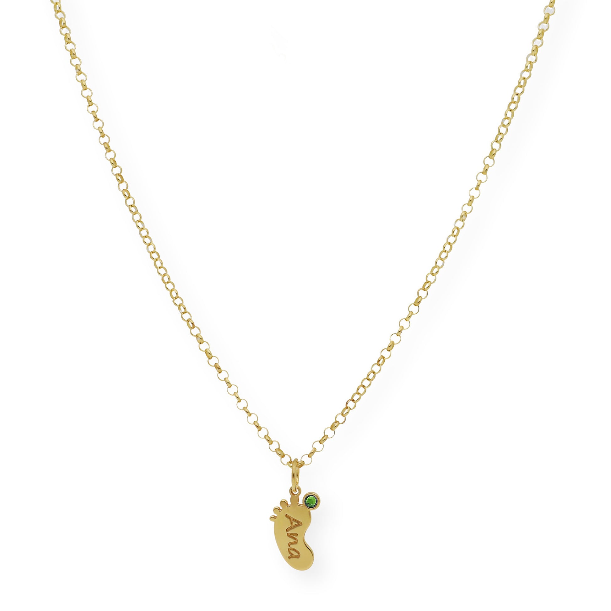 Colgante Pie con Nombre y con Piedra de Color en Plata 925 y Baño de Oro Rosa 18k