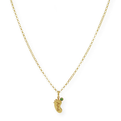 Colgante Pie con Nombre y con Piedra de Color en Plata 925 y Baño de Oro Rosa 18k