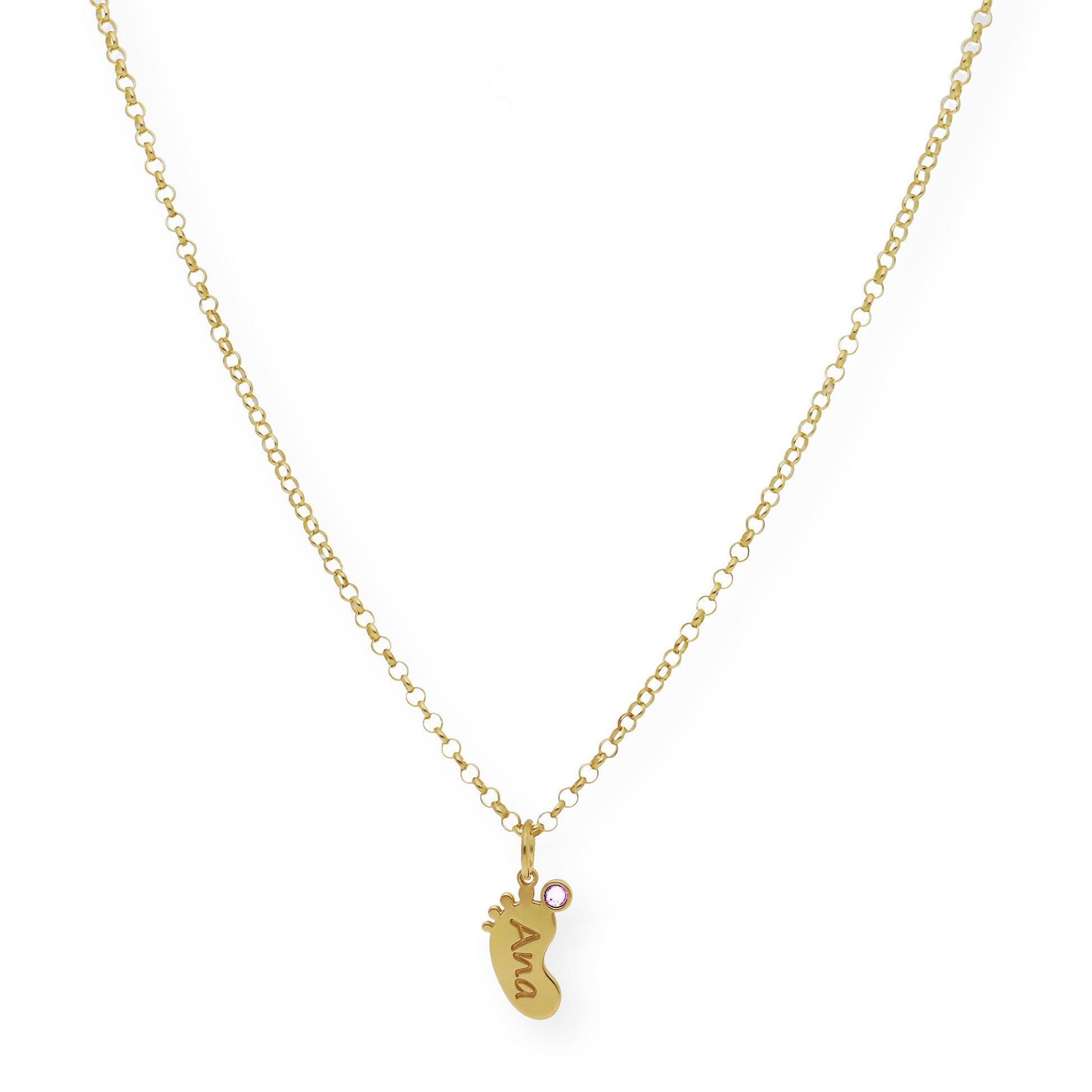 Colgante Pie con Nombre y con Piedra de Color en Plata 925 y Baño de Oro Rosa 18k
