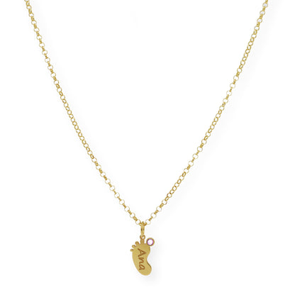 Colgante Pie con Nombre y con Piedra de Color en Plata 925 y Baño de Oro Rosa 18k