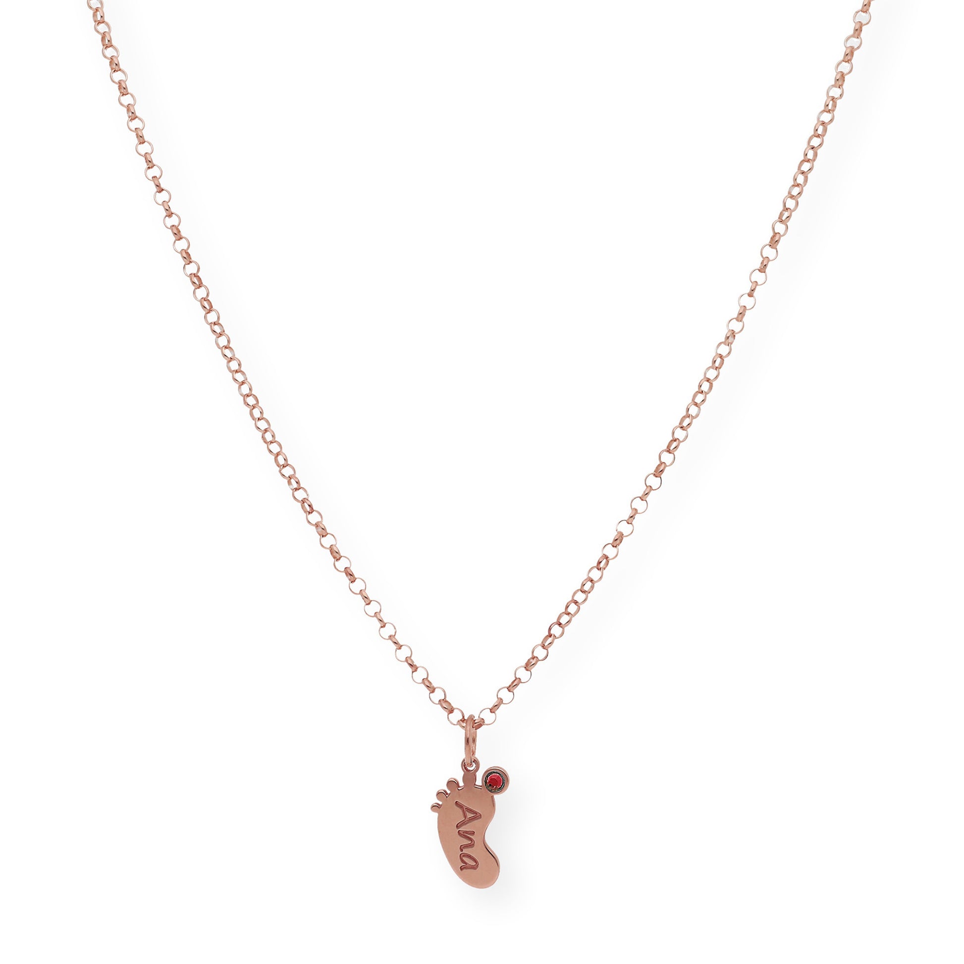 Colgante Pie con Nombre y con Piedra de Color en Plata 925 y Baño de Oro Rosa 18k