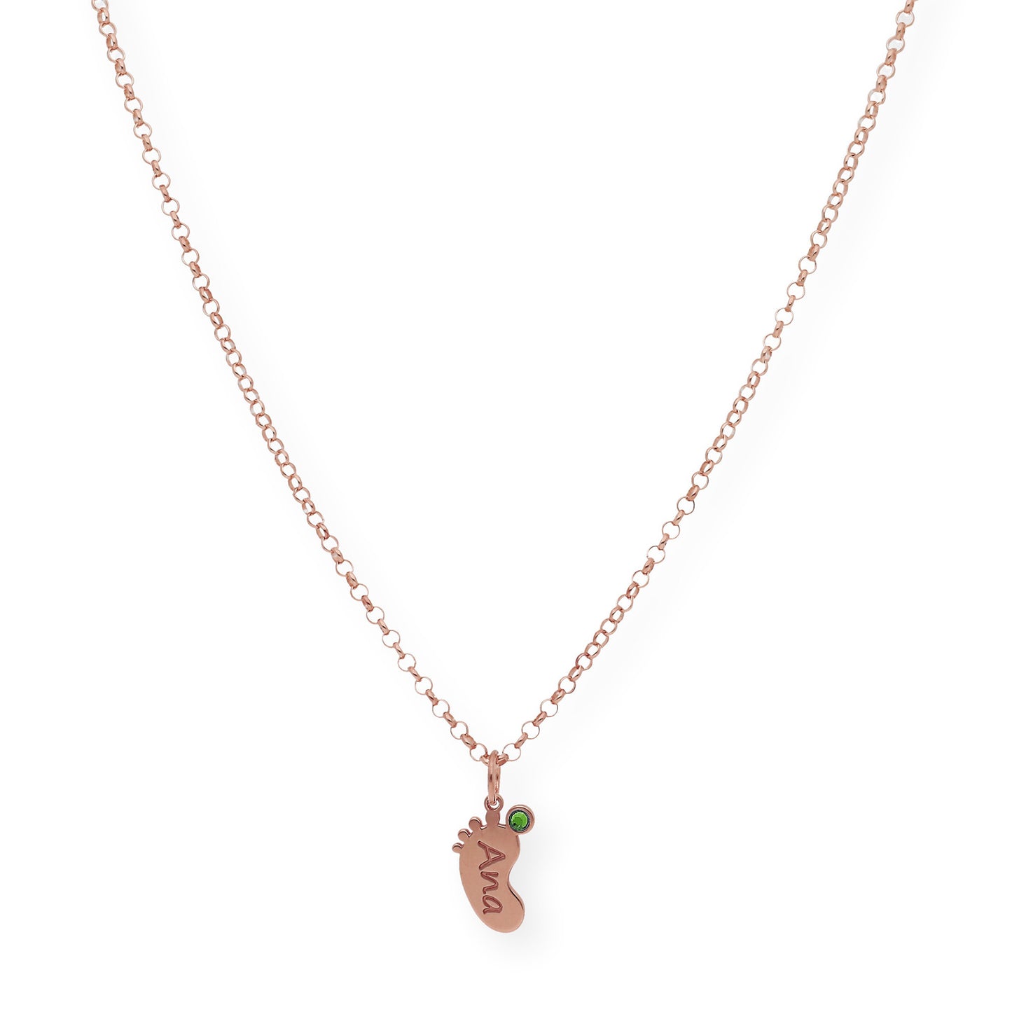 Colgante Pie con Nombre y con Piedra de Color en Plata 925 y Baño de Oro Rosa 18k