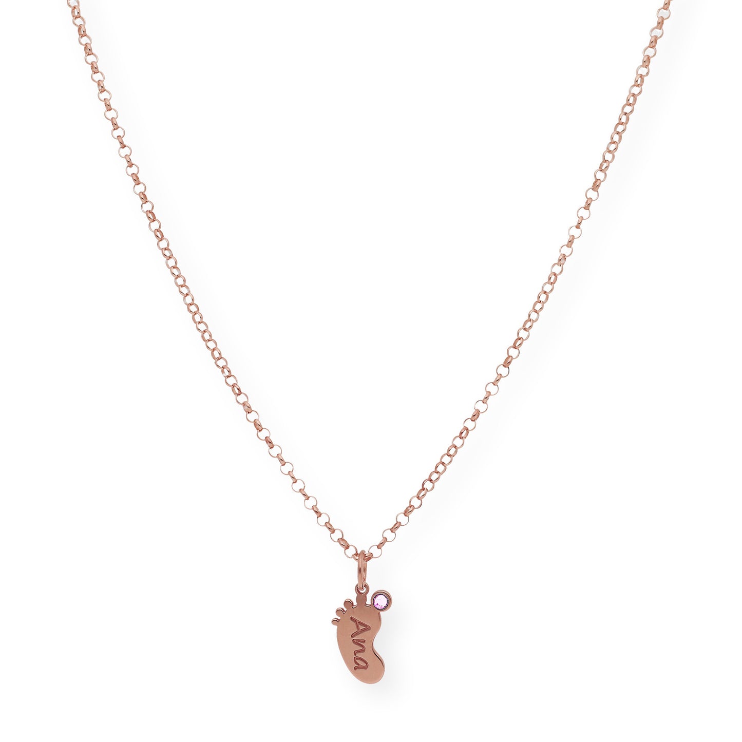 Colgante Pie con Nombre y con Piedra de Color en Plata 925 y Baño de Oro Rosa 18k