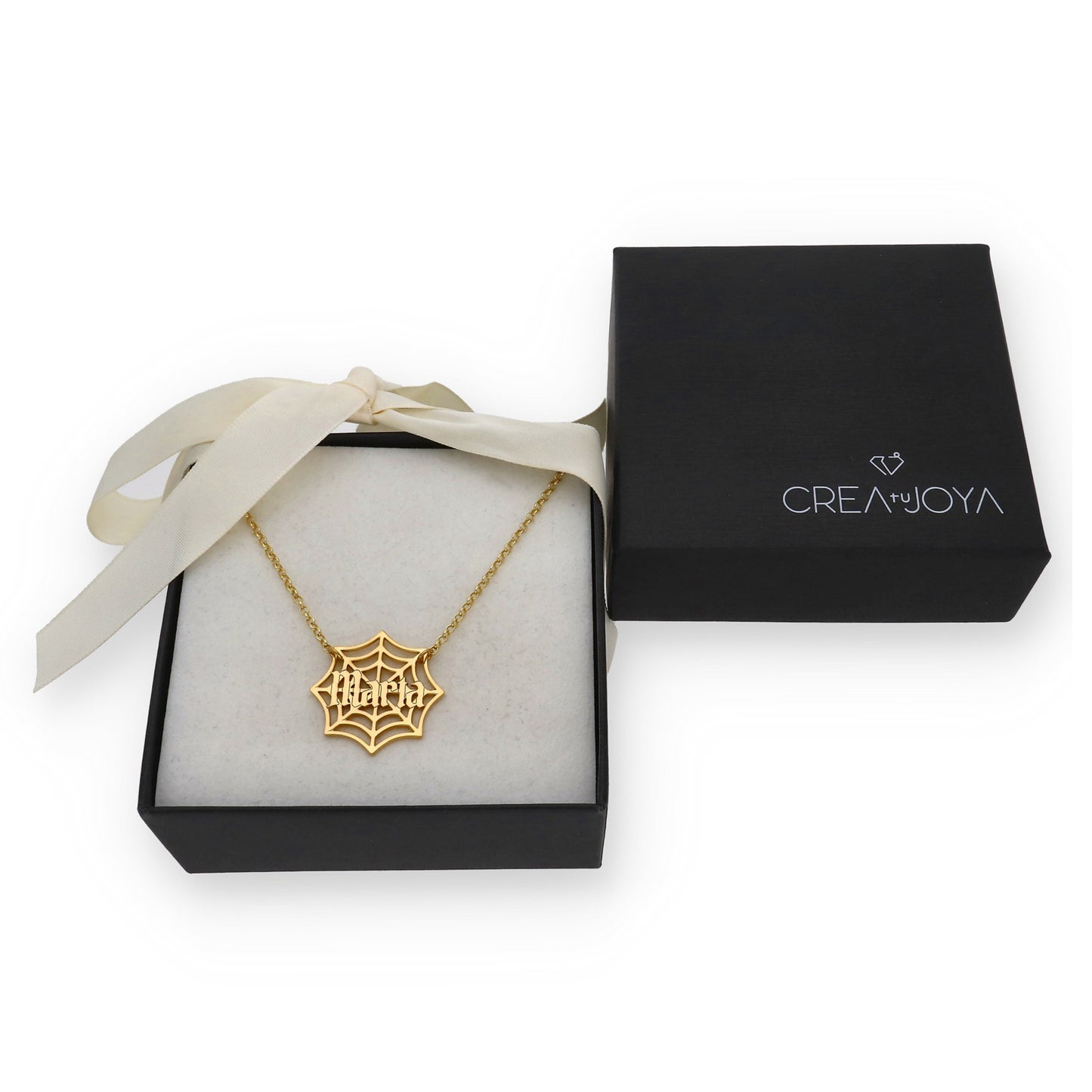 Collar Nombre Telaraña en Plata 925 y Baño Oro 18k