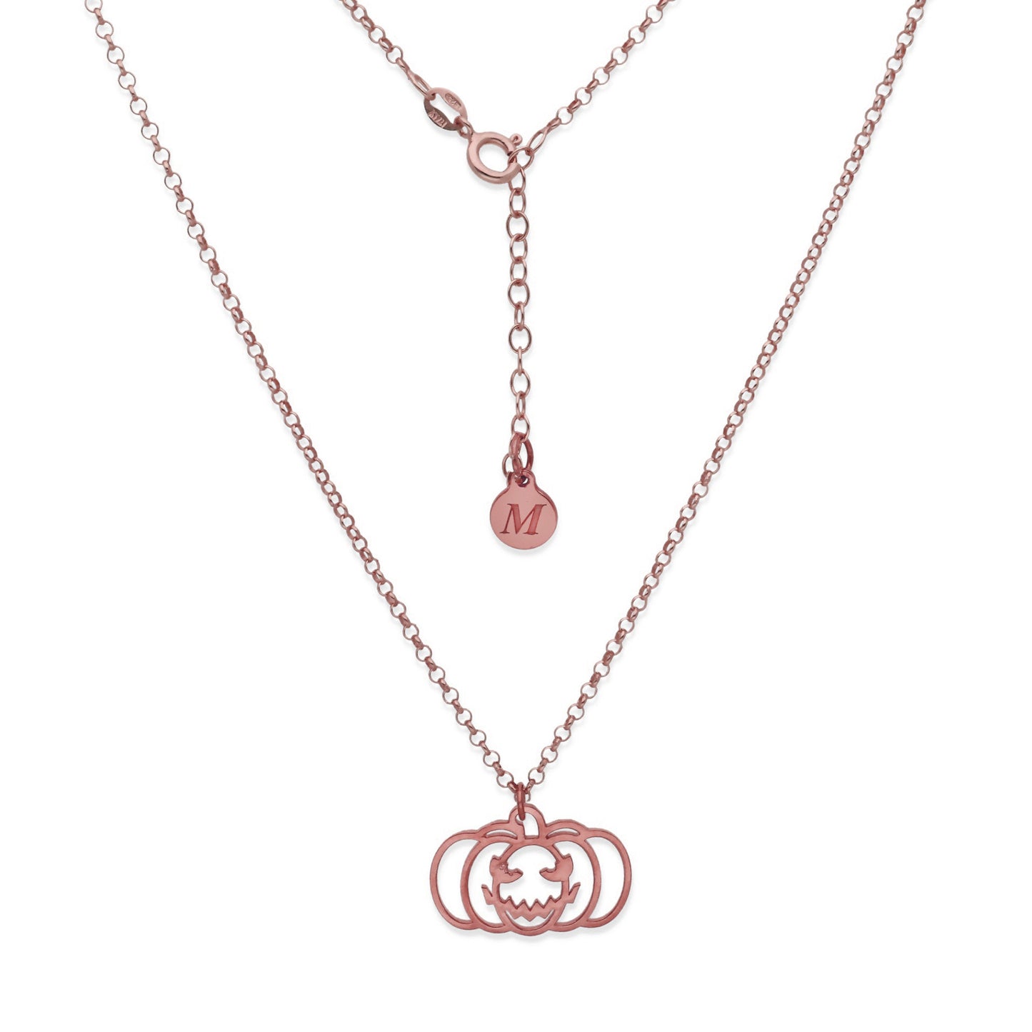 Collar Calabaza Dije Inicial en Plata 925  y Baño Oro Rosa 18k