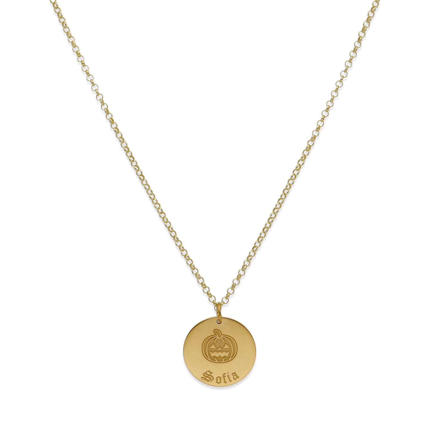 Collar Nombre Dije Calabaza en Plata 925 y Baño Oro 18k