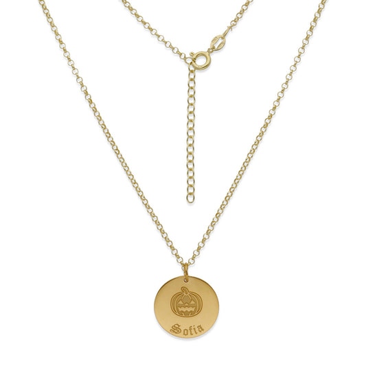 Collar Nombre Dije Calabaza en Plata 925 y Baño Oro 18k