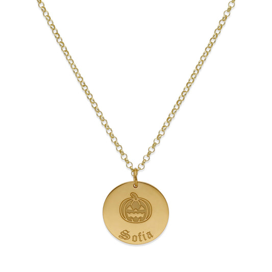 Collar Nombre Dije Calabaza en Plata 925 y Baño Oro 18k