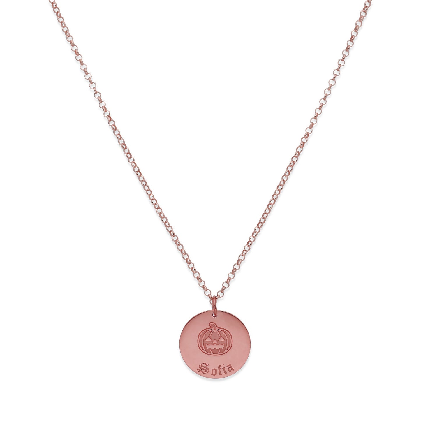 Collar Nombre Dije Calabaza en Plata 925 y Baño Oro Rosa 18k