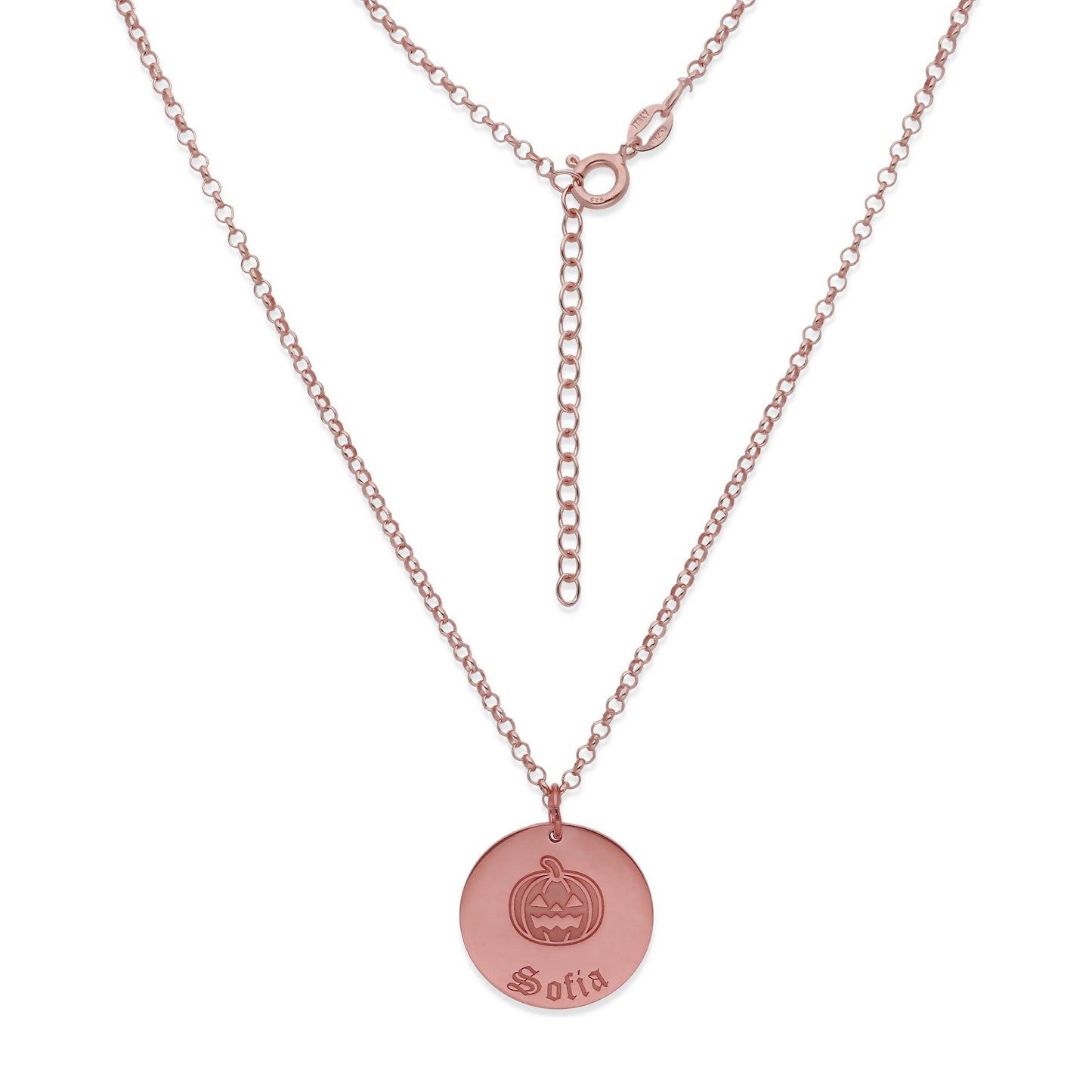 Collar Nombre Dije Calabaza en Plata 925 y Baño Oro Rosa 18k