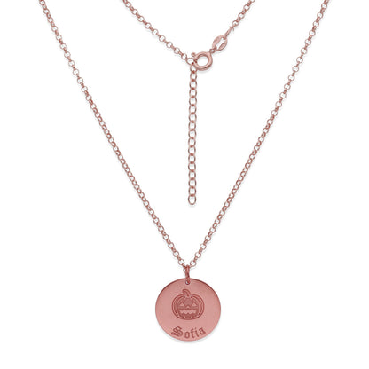 Collar Nombre Dije Calabaza en Plata 925 y Baño Oro Rosa 18k