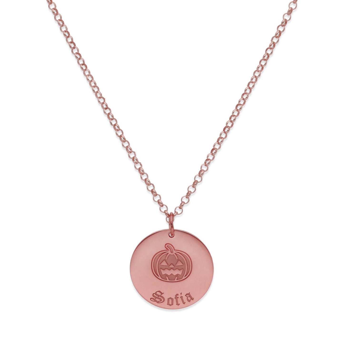 Collar Nombre Dije Calabaza en Plata 925 y Baño Oro Rosa 18k