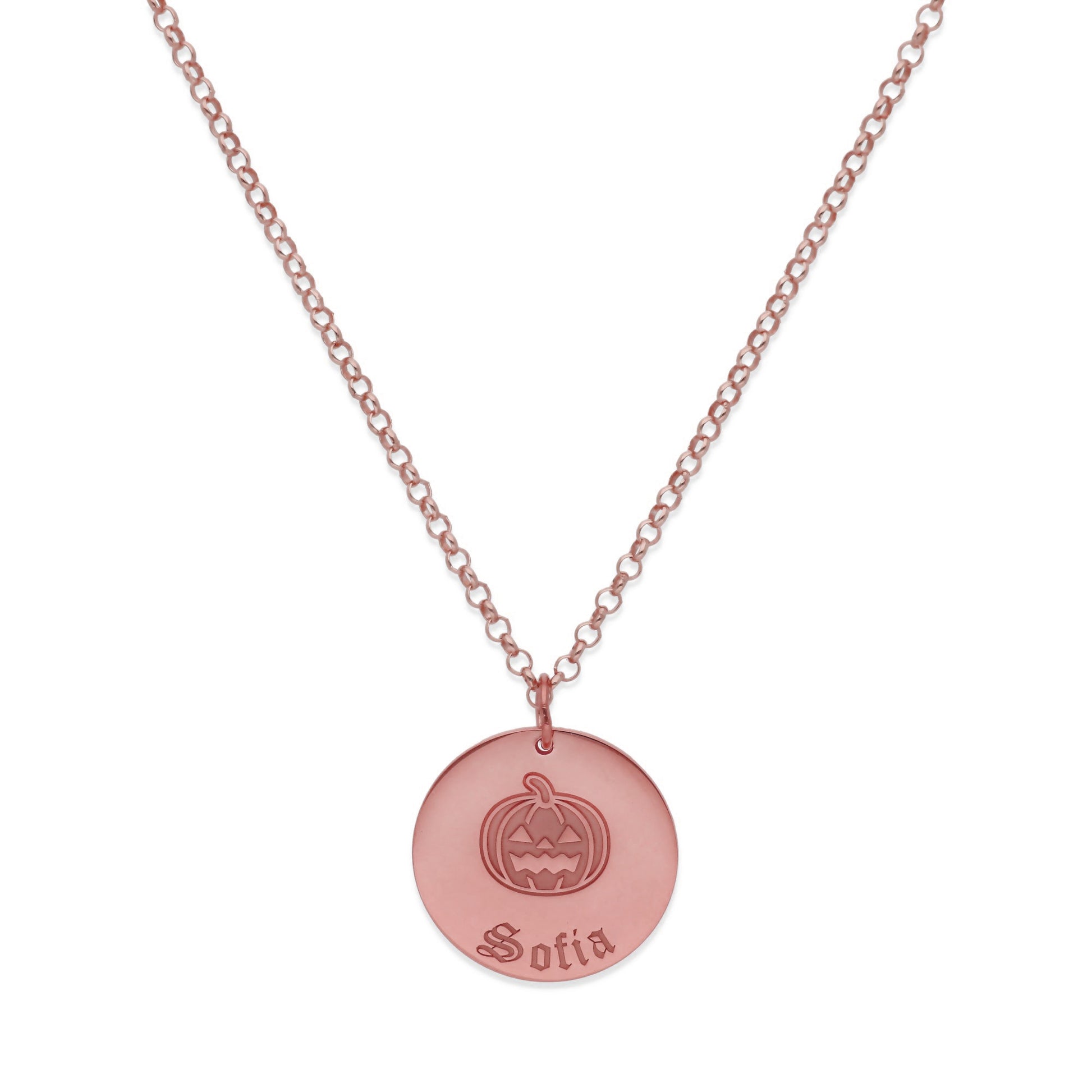 Collar Nombre Dije Calabaza en Plata 925 y Baño Oro Rosa 18k