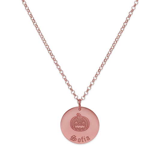 Collar Nombre Dije Calabaza en Plata 925 y Baño Oro Rosa 18k