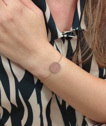 Pulsera Dije Nara Corazón con Nombres y fecha en Plata 925 con Baño de Oro 18k