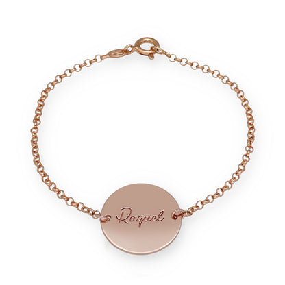 Pulsera Dije Nara Corazón con Nombres y fecha en Plata 925 con Baño de Oro Rosa 18k