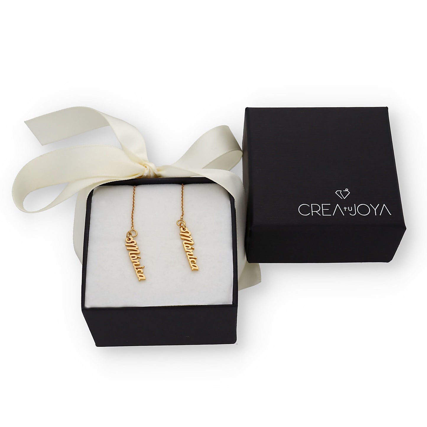 Pendientes Hera colgantes Nombre en Plata 925 con baño de Oro rosa 18k