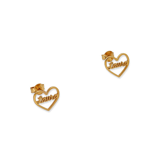Pendientes Aria Corazón Nombre en Plata 925 con baño de Oro 18k