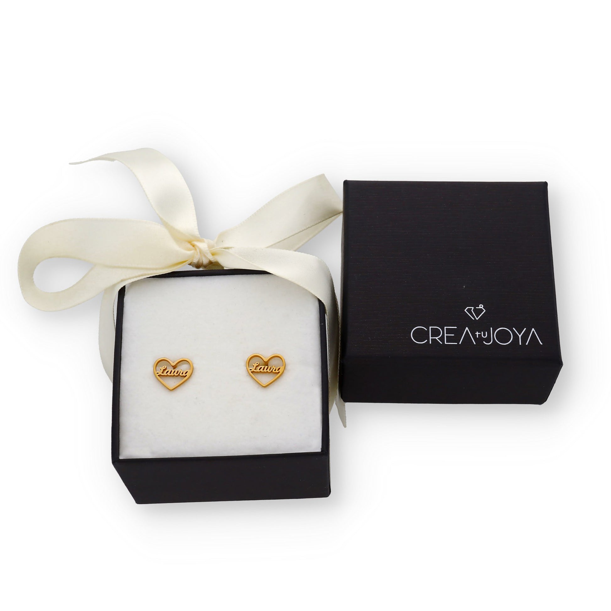 Pendientes Aria Corazón Nombre en Plata 925 con baño de Oro 18k