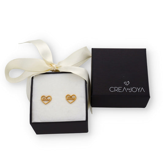 Pendientes Aria Corazón Nombre en Plata 925 con baño de Oro 18k
