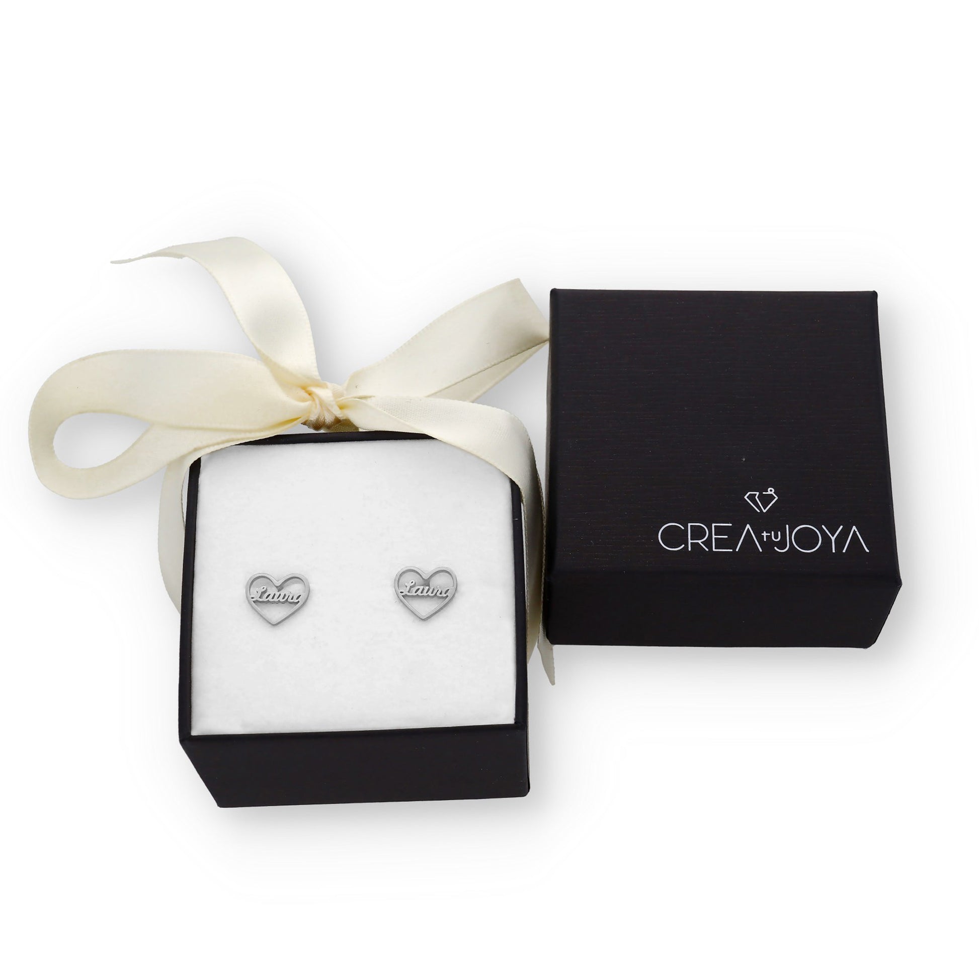 Pendientes Aria Corazón Nombre en Plata 925 con baño de Oro rosa 18k