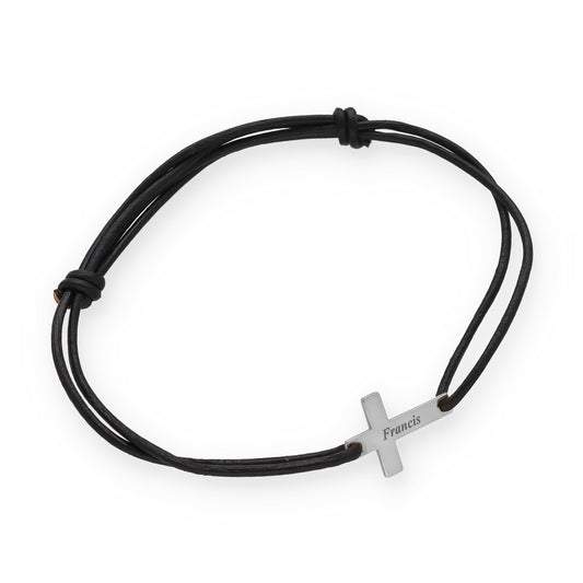 Pulsera Cruz en Plata 925 y Cuero