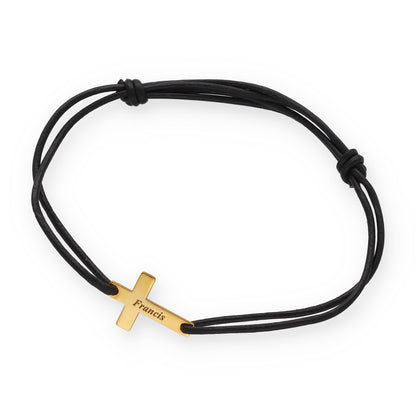Pulsera Cruz en Plata 925 con Baño Oro 18k y Cuero