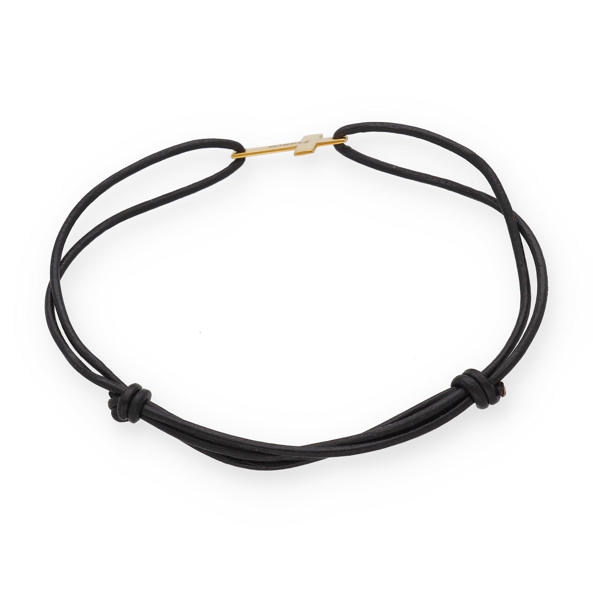 Pulsera Cruz en Plata 925 con Baño Oro 18k y Cuero