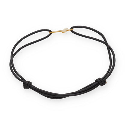 Pulsera Cruz en Plata 925 con Baño Oro 18k y Cuero