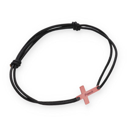 Pulsera Cruz en Plata 925 con Baño Oro 18k y Cuero