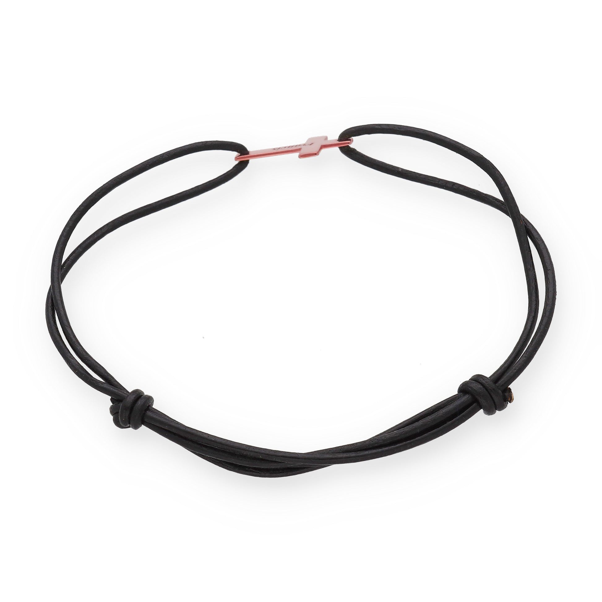 Pulsera Cruz en Plata 925 con Baño Oro 18k y Cuero