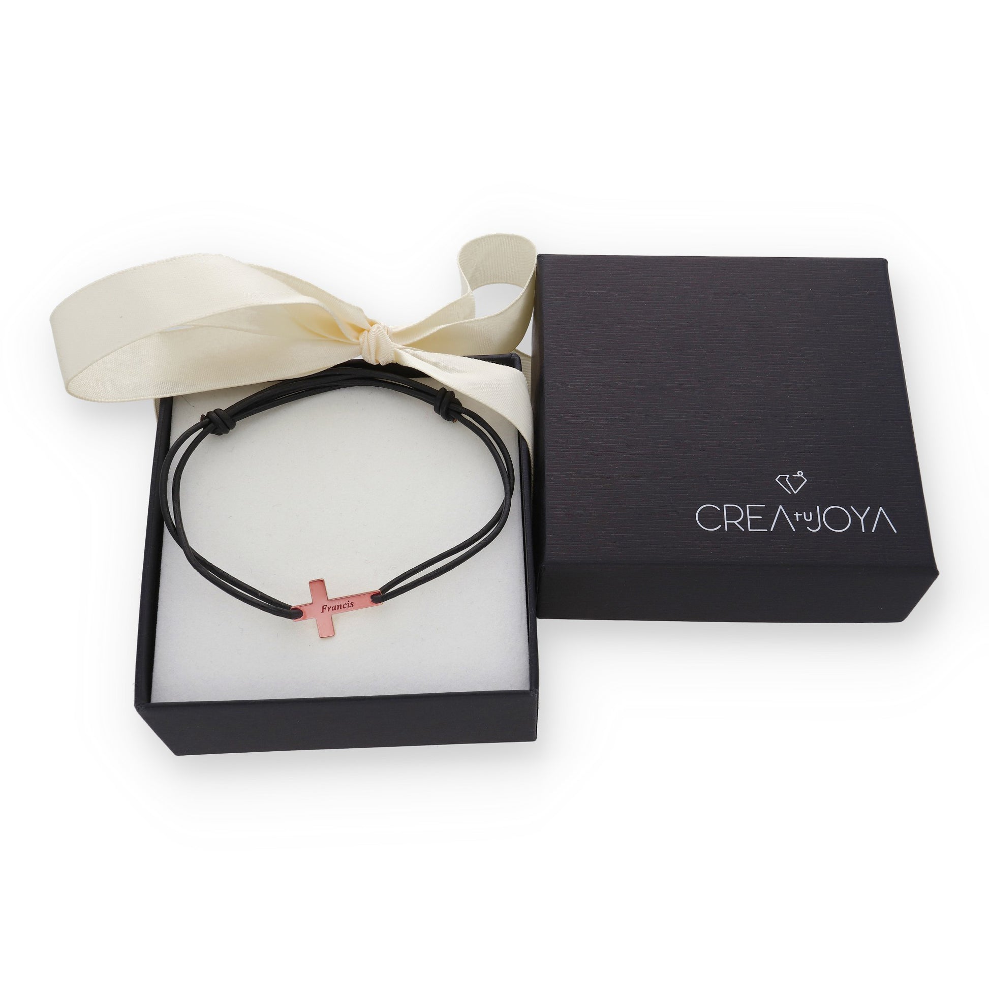 Pulsera Cruz en Plata 925 con Baño Oro 18k y Cuero