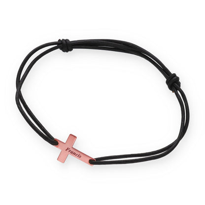 Pulsera Cruz en Plata 925 con Baño Oro 18k y Cuero