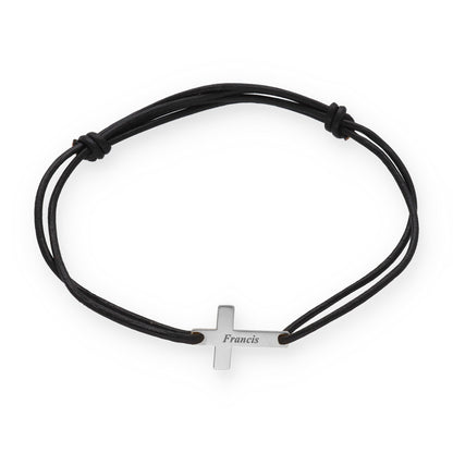 Pulsera Cruz en Plata 925 con Baño Oro 18k y Cuero